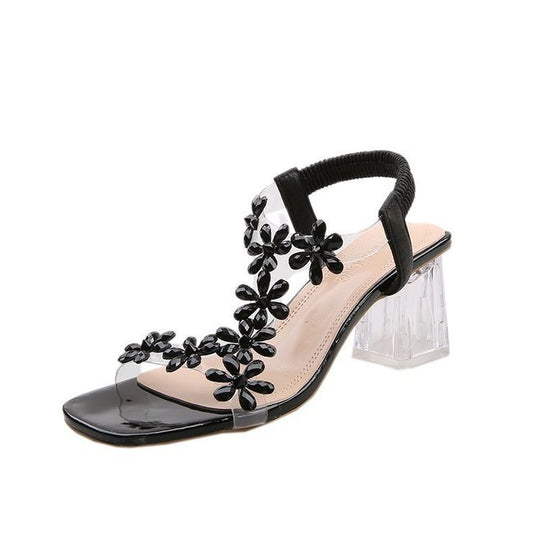 Damen elegante Sandaletten mit floralen dekorativen Akzenten EB