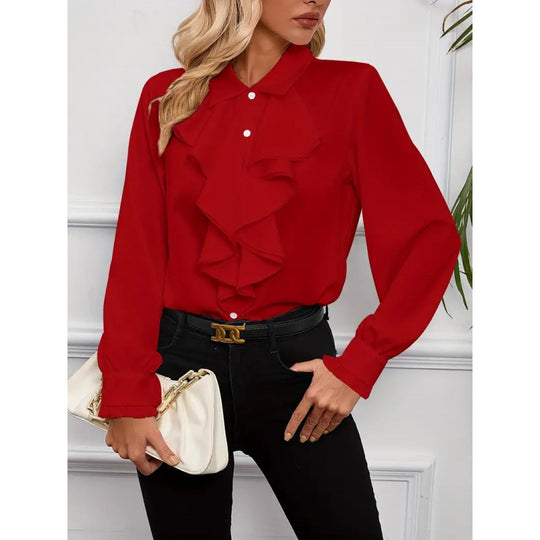 Damen Bluse Mitraffinierten Rüschendetails und Eleganten Ärmeln EB
