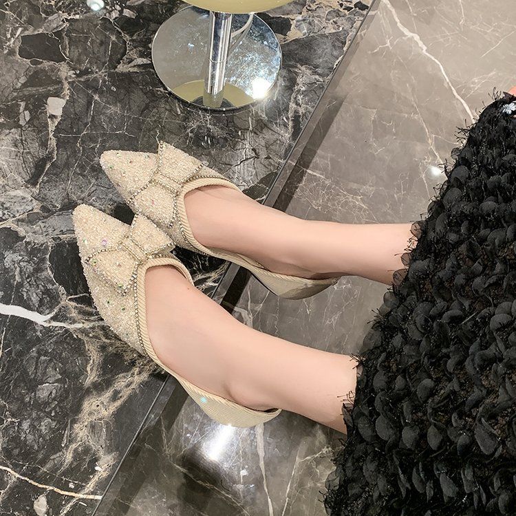 Damen elegante Ballerinas mit funkelndem Schleifendetail EB