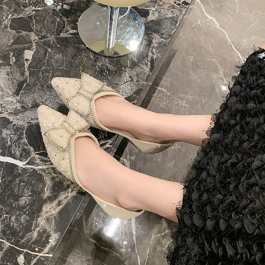 Damen elegante Ballerinas mit funkelndem Schleifendetail EB