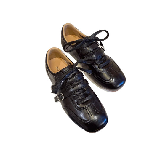 Damen modische Schnürschuhe mit glänzender Lederoberfläche und eleganten Akzenten EB