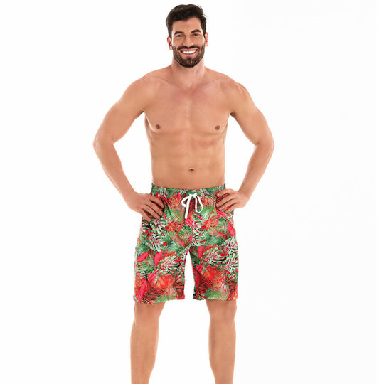Herren Badeshorts mit tropischem Muster und verstellbarem Kordelzug EB