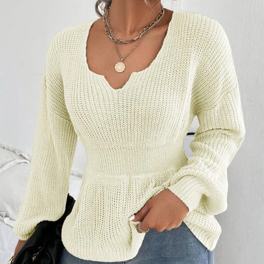 Damen modischer Strickpullover mit weichem Material und charmantem V-Ausschnitt EB