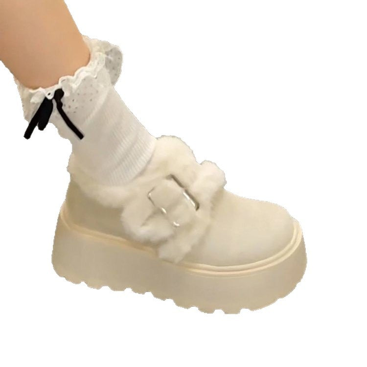 Damen Flauschige Plateau-Clogs mit weichem Fußbett und modischer Schnalle EB