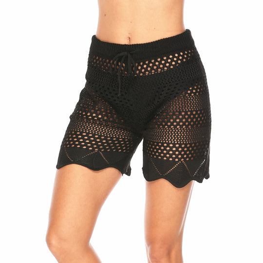 Damen Häkel-Schwimmshorts mit elastischem Bund und elegantem Wellenmuster EB