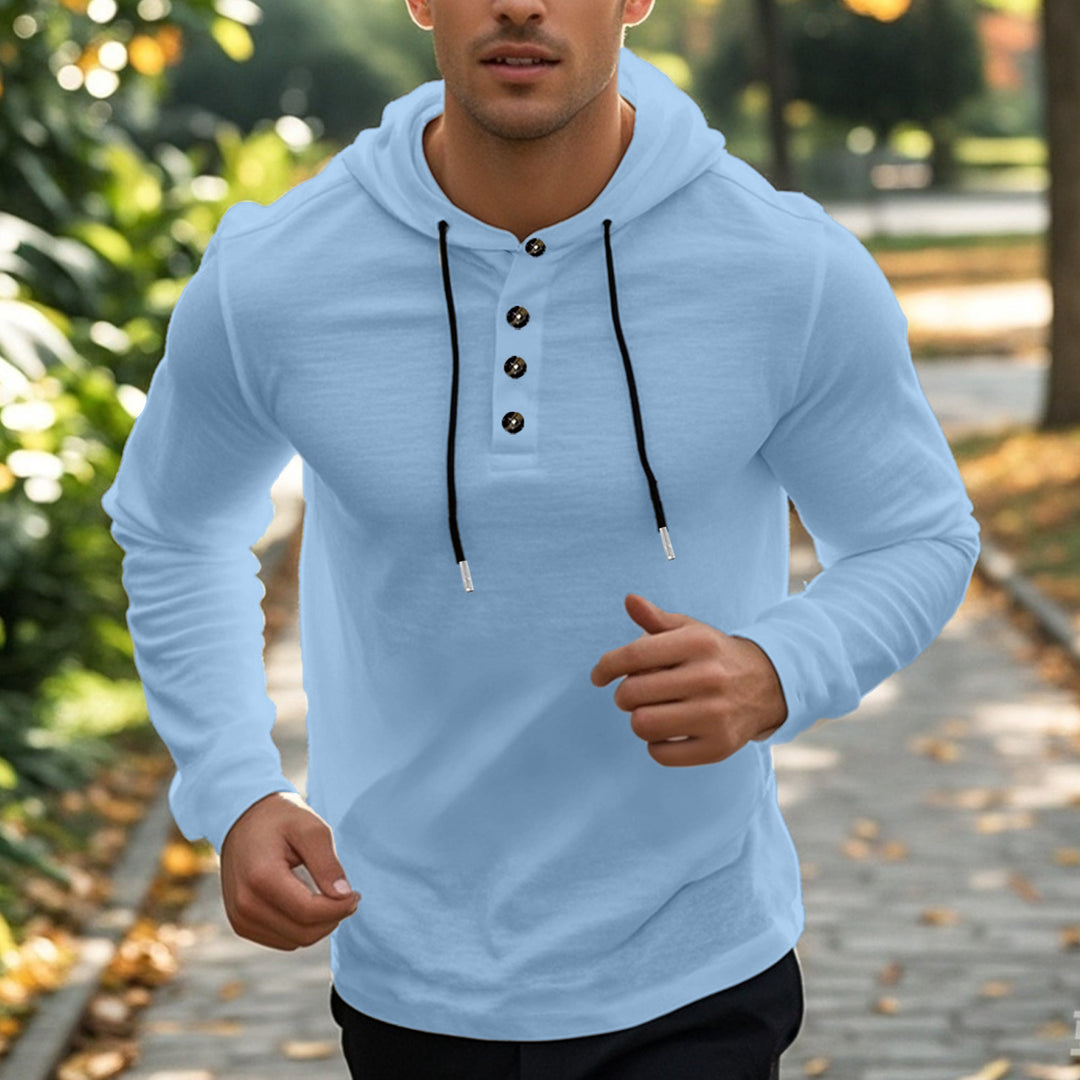Herren Sport Hoodie mit Knopfleiste und atmungsaktiven Eigenschaften EB