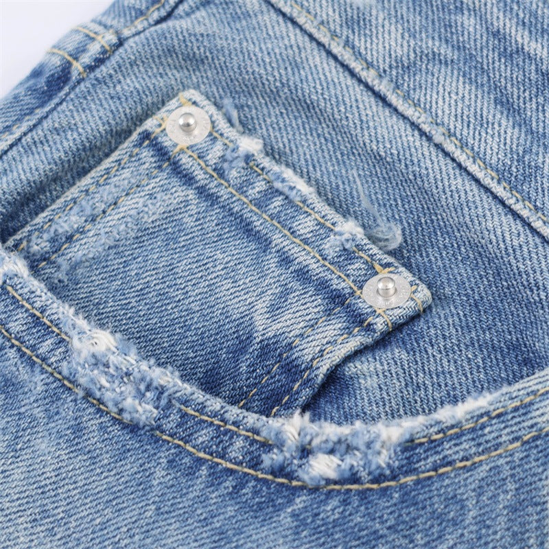 Damen Flared Jeans im Used-Look mit Fransen und Destroyed-Details EB