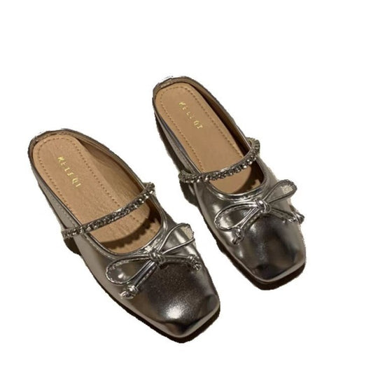 Damen elegante Ballerina-Slipper mit funkelndem Schleifenakzent und klassischer Form EB