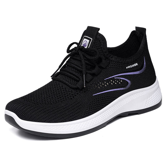 Damen nan atmungsaktiver Strick-Freizeitsneaker mit elastischer Schnürung und stoßabsorbierender Keilsohle EB