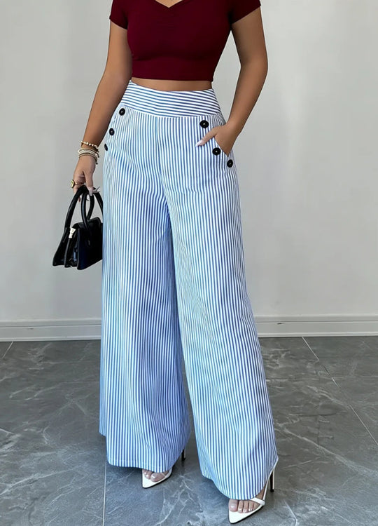 Damen nan hochgeschnittene Palazzo-Hose mit maritimen Knopfdetails und weitem Bein EB