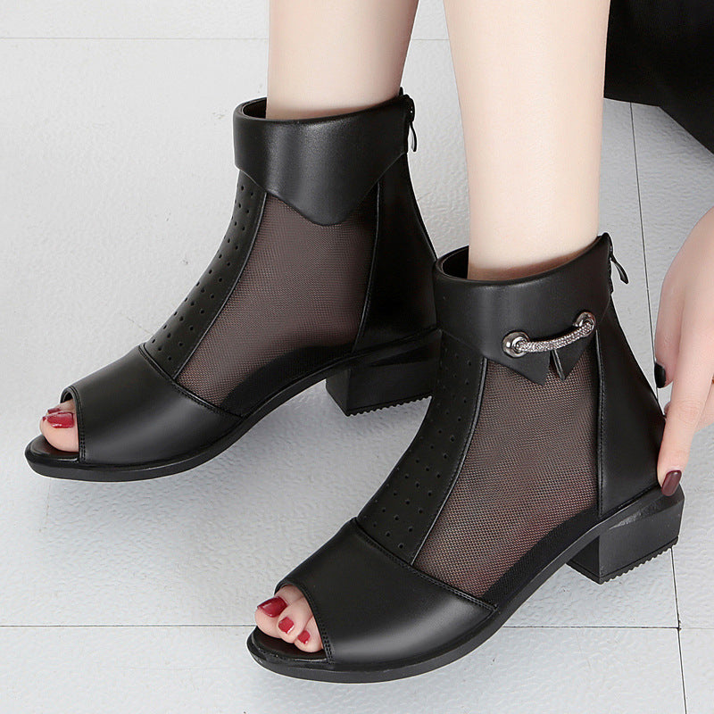 Damen Cut-Out Stiefeletten mit Mesh-Einsatz und dekorativem Schmuckdetail EB
