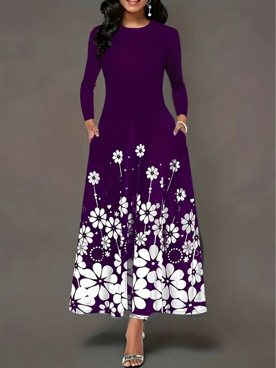 Damen Maxikleid mit floralen Mustern und praktischen Taschen EB