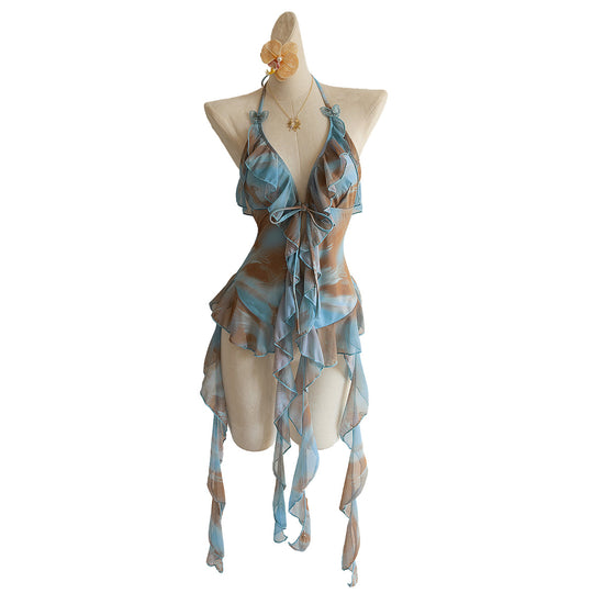 Damen Strandkleid mit transparenten Volants EB