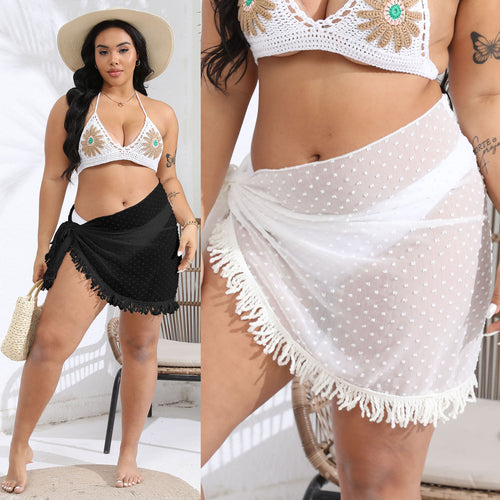 Damen luftiger Strandsarong mit fransigem Saum EB