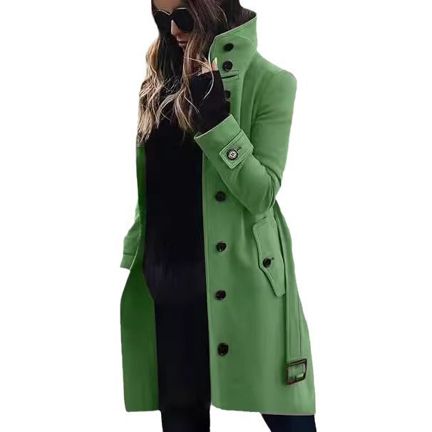 Damen eleganter Trenchcoat mit hohem Kragen und praktischen Taschen EB