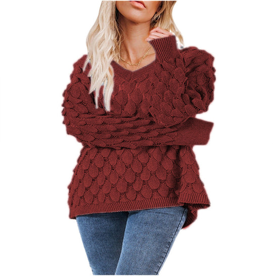 Damen Strickpullover mit strukturiertem Wabendesign EB