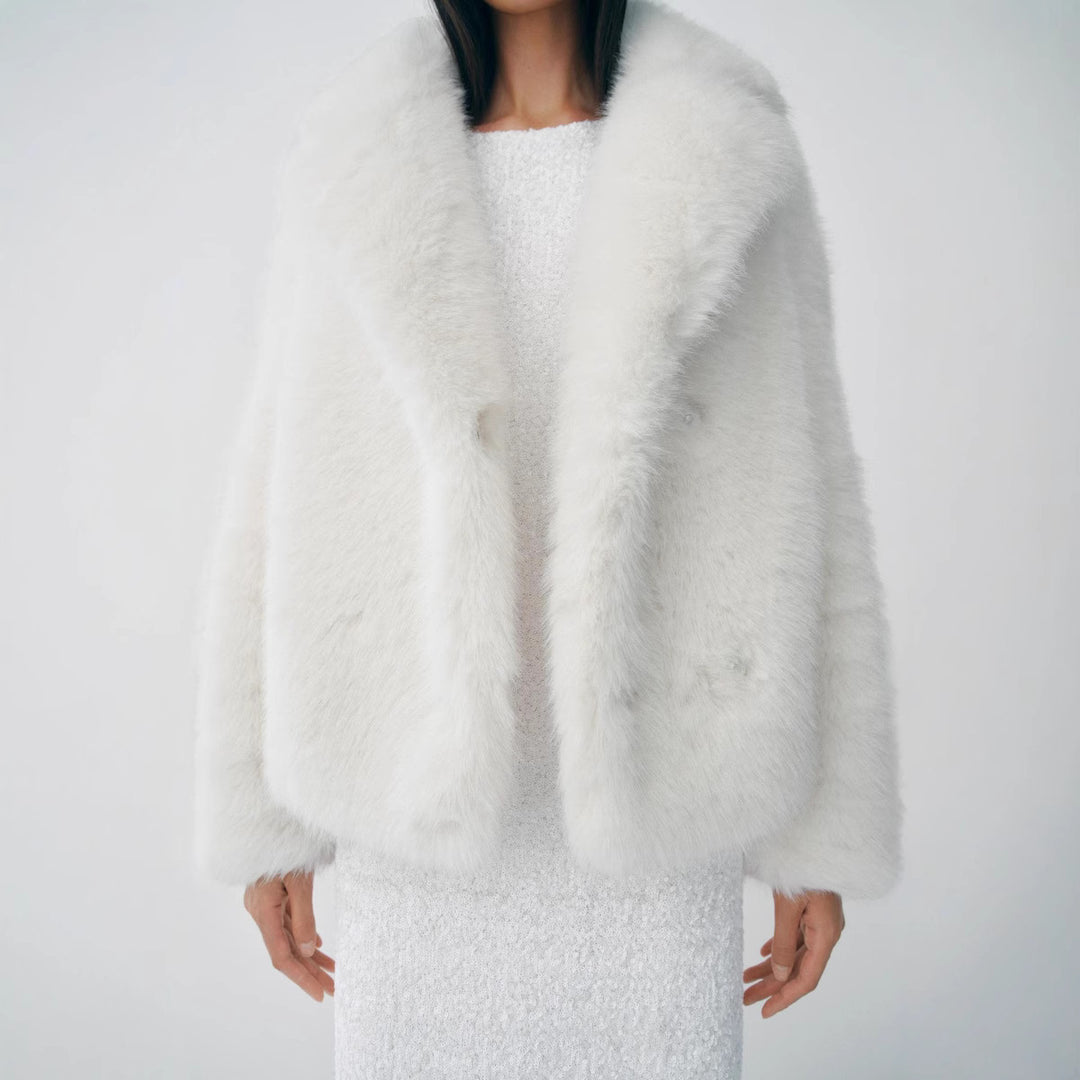 Damen Plüschige Kurzjacke mit breitem Kragen EB