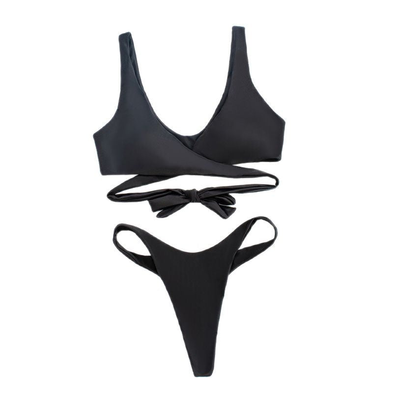 Damen asymmetrischer Hochgeschnittener Bikini mit innovativem Wickel-Design EB
