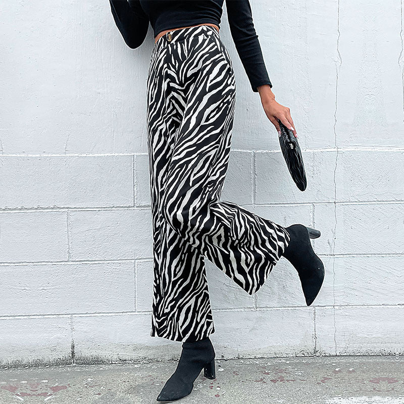 Damen Weite Palazzo-Hose mit stylischem Zebradesign EB
