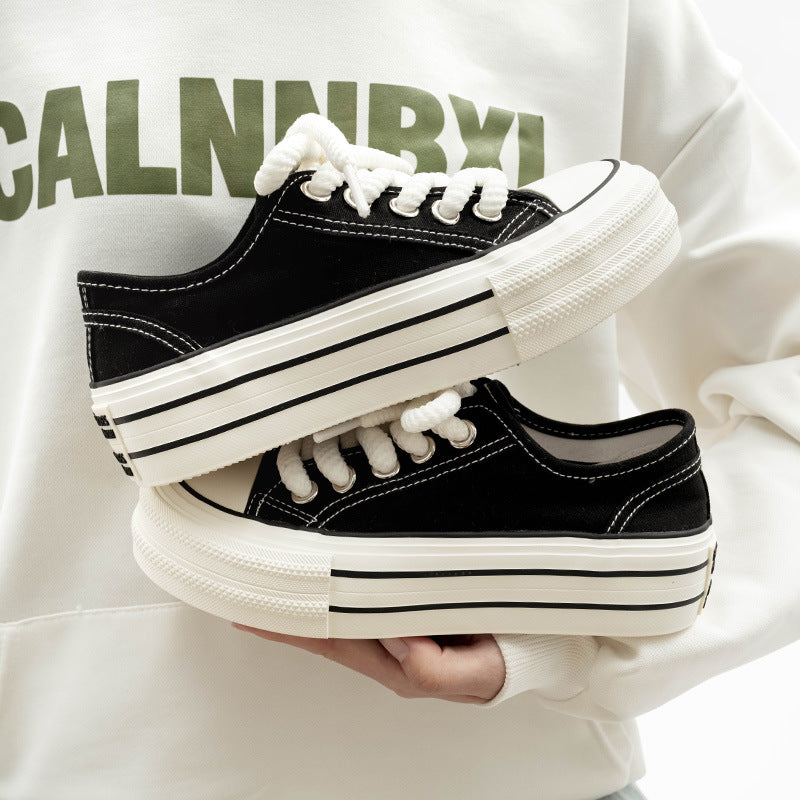 Damen Plattform Sneakers mit hochwertigem Canvas-Obermaterial und elastischen Schnürsenkeln EB