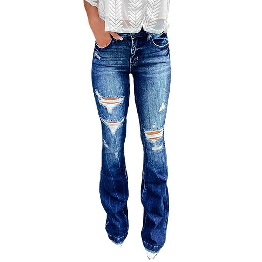 Damen Flared Jeans mit modischen Destroyed-Effekten und hohem Bund EB