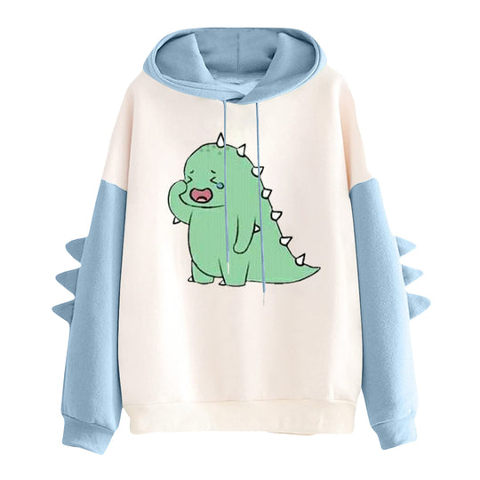 Damen nan Kapuzenpullover mit niedlichem Dinosaurier-Print und dreidimensionalen Ärmeldetails EB