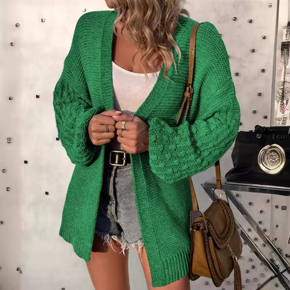 Damen modischer Strickcardigan mit voluminösen Ärmeln und offenem Schnitt EB