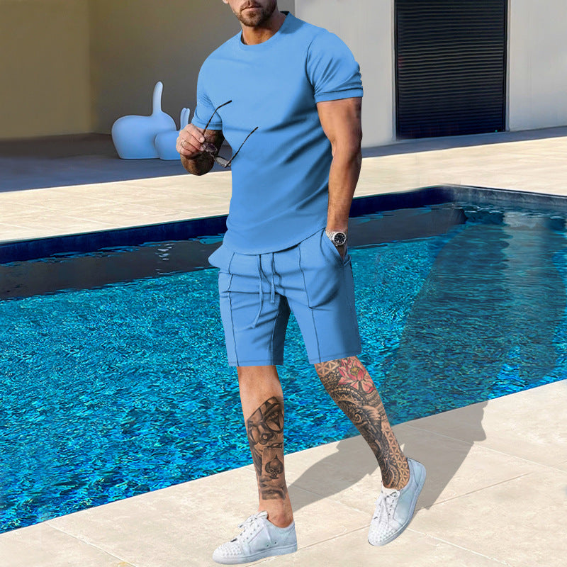 Herren Sportliches Kurzarm-Set aus atmungsaktivem Material mit elastischem Bund und seitlichen Taschen EB