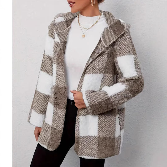 Damen Teddyjacke im modernen Karomuster EB