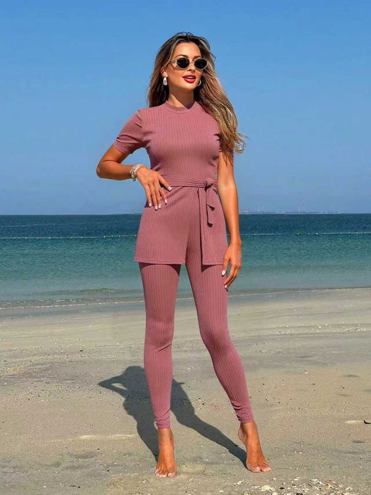 Damen sportliches Lounge-Set mit Bindegürtel EB