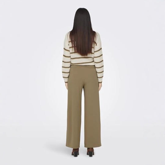 Damen High-Waist Culottehose mit Zierknopf-Bund und weitem Bein EB