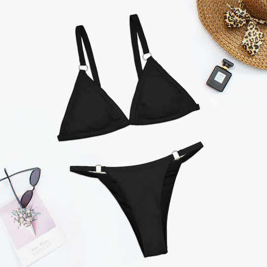 Damen Triangel-Bikini mit verstellbaren Trägern und eleganten Ringdetails EB