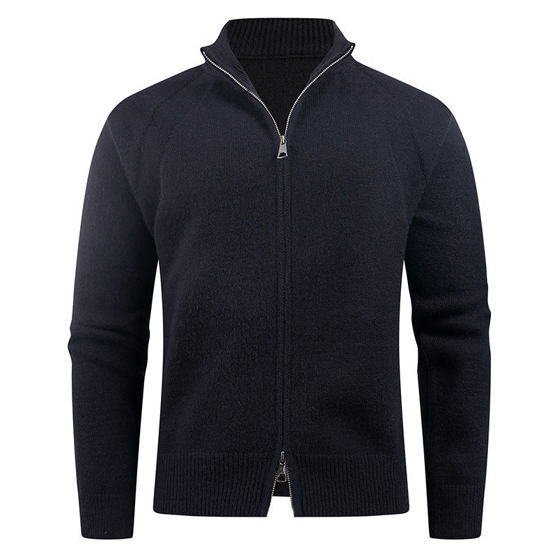 Herren hochwertige Strickjacke mit modernem Reißverschluss und hochgezogenem Kragen EB