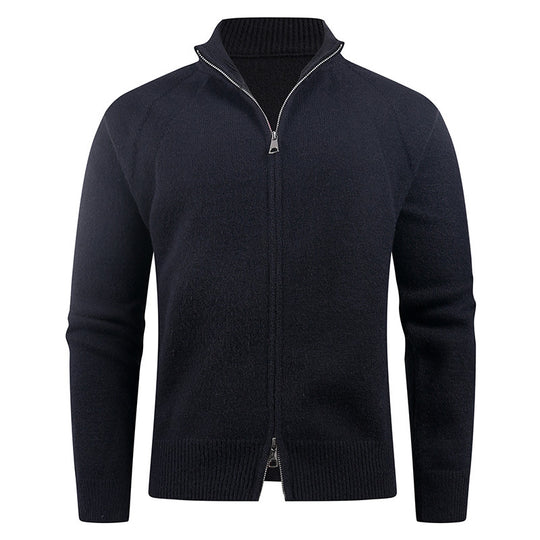 Herren hochwertige Strickjacke mit modernem Reißverschluss und hochgezogenem Kragen EB