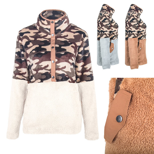 Damen warme Fleecejacke im Camouflage-Design mit hohem Kragen EB