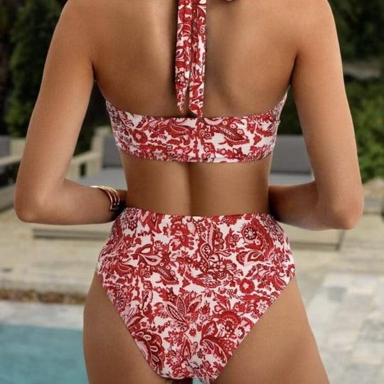 Damen Bikini-Set mit hoch taillierter Hose und schickem Halterneck EB