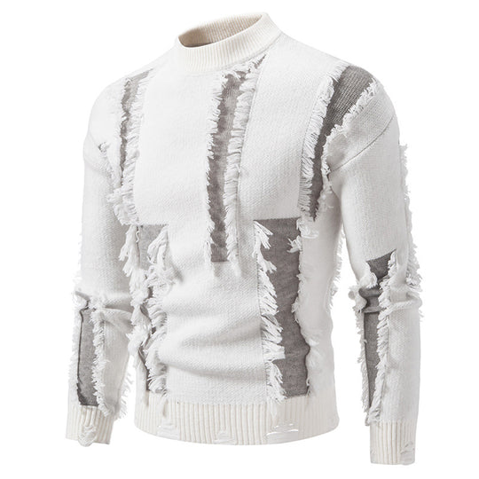 Herren moderner Strickpullover mit trendigen Fransen und einzigartigem Design EB