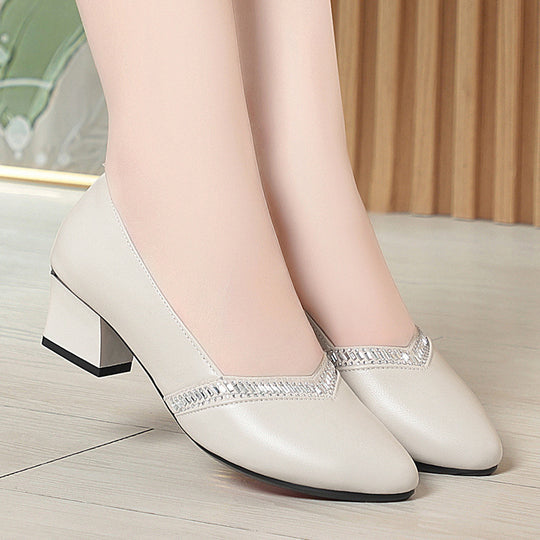 Damen elegante Pumps mit funkelndem Strass und komfortablem Blockabsatz EB