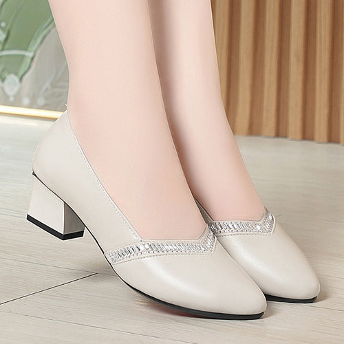Damen elegante Pumps mit funkelndem Strass und komfortablem Blockabsatz EB