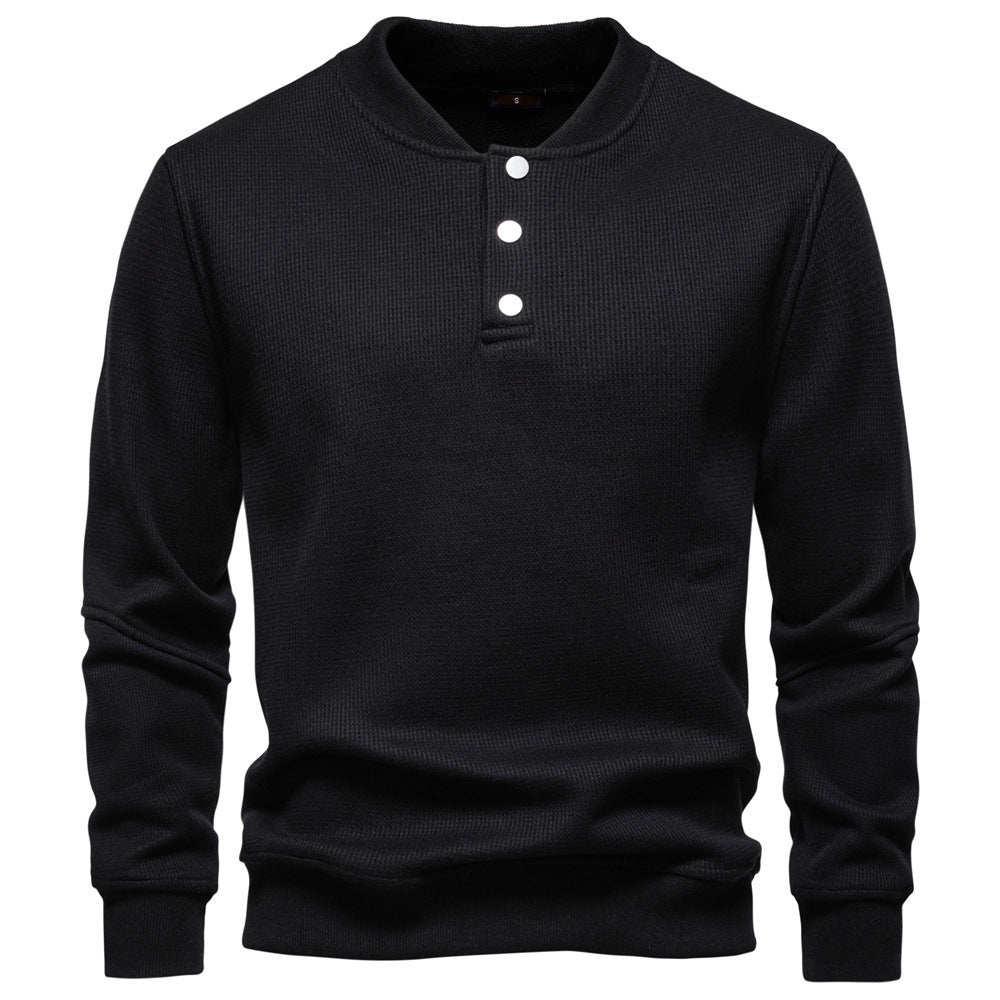 Herren nan Waffelstruktur-Henley-Pullover mit kurzem Druckknopfverschluss und Rippbündchen EB
