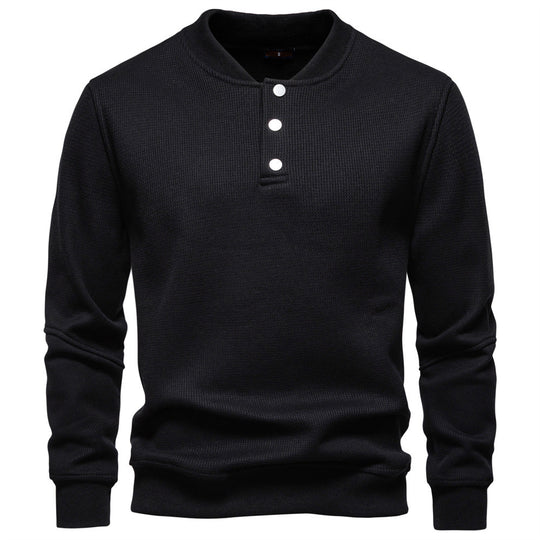 Herren nan Waffelstruktur-Henley-Pullover mit kurzem Druckknopfverschluss und Rippbündchen EB
