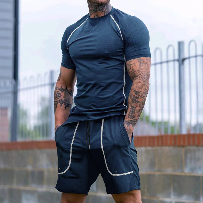 Herren nan eng anliegendes Freizeitset aus elastischem Jersey mit Kurzarmshirt und Kordelzugshorts EB