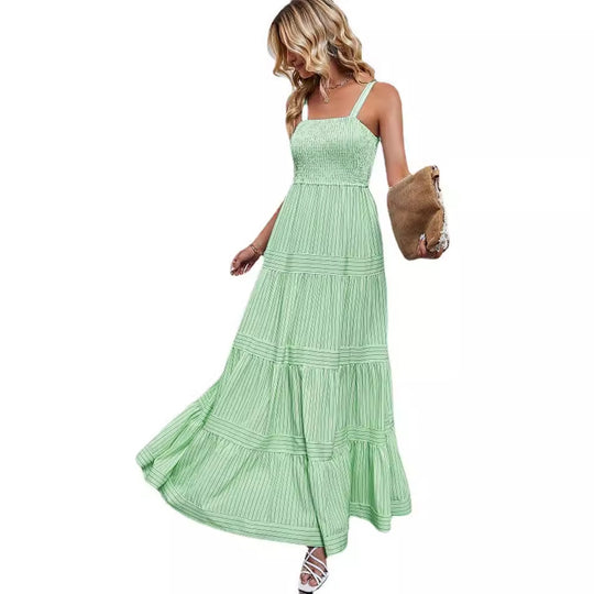 Damen Sommermaxikleid mit gerafftem Oberteil und asymmetrischem Saum EB