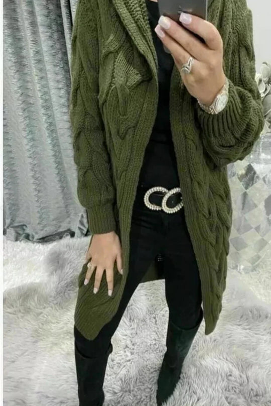Damen Lange Strickjacke mit hochwertigem Zopfmuster und lässigem Schnitt EB
