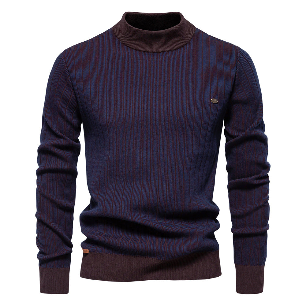 Herren Feinstrickpullover mit Rollkragen und Streifenmuster EB