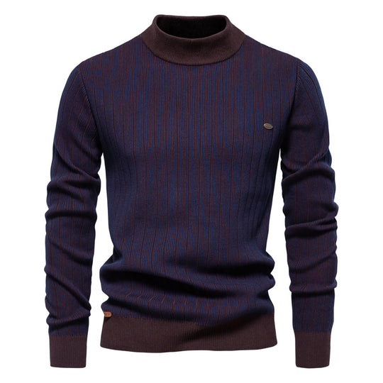 Herren Feinstrickpullover mit Rollkragen und Streifenmuster EB