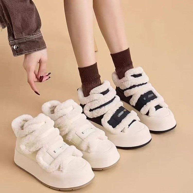 Damen Plüschgefütterte Sneaker mit breitem Klettverschluss und hoher Sohle EB