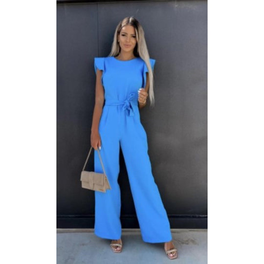 Frauen Fließender Weitbeiniger Jumpsuit mit Rüsche Ärmel EB