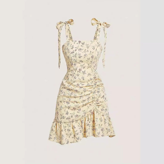 Damen verspieltes Mini-Kleid mit Rüschendetails und Schleifen EB