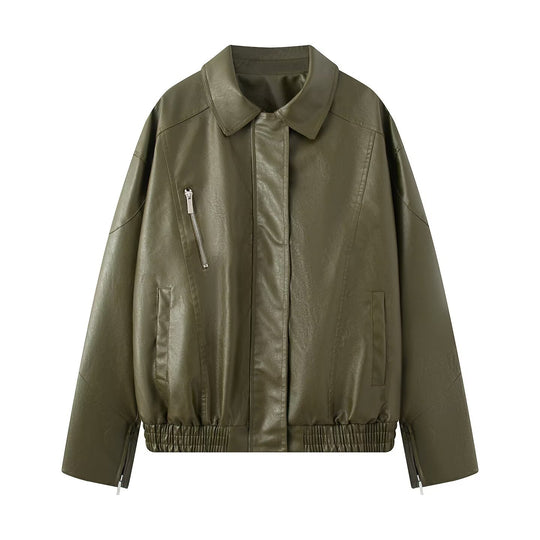 Damen Kunstlederjacke mit elastischem Bund und lässigem Schnitt EB